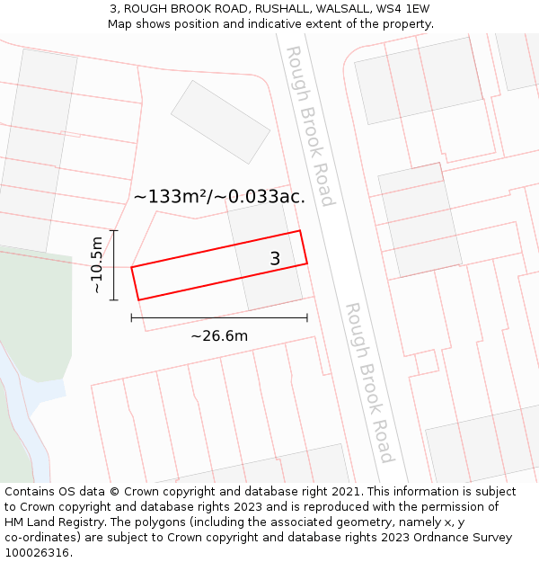 3, ROUGH BROOK ROAD, RUSHALL, WALSALL, WS4 1EW: Plot and title map