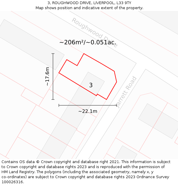 3, ROUGHWOOD DRIVE, LIVERPOOL, L33 9TY: Plot and title map