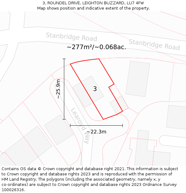 3, ROUNDEL DRIVE, LEIGHTON BUZZARD, LU7 4FW: Plot and title map