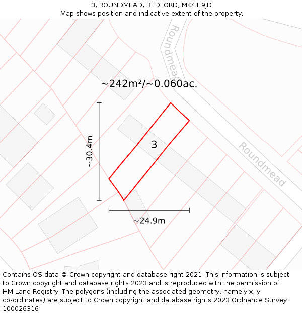3, ROUNDMEAD, BEDFORD, MK41 9JD: Plot and title map