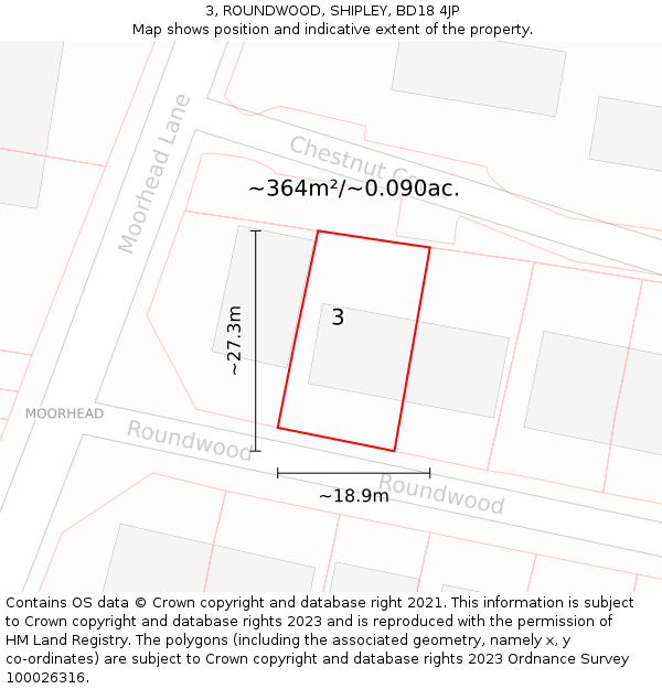 3, ROUNDWOOD, SHIPLEY, BD18 4JP: Plot and title map