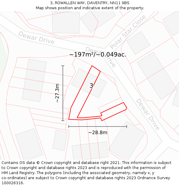 3, ROWALLEN WAY, DAVENTRY, NN11 9BS: Plot and title map