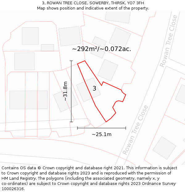 3, ROWAN TREE CLOSE, SOWERBY, THIRSK, YO7 3FH: Plot and title map