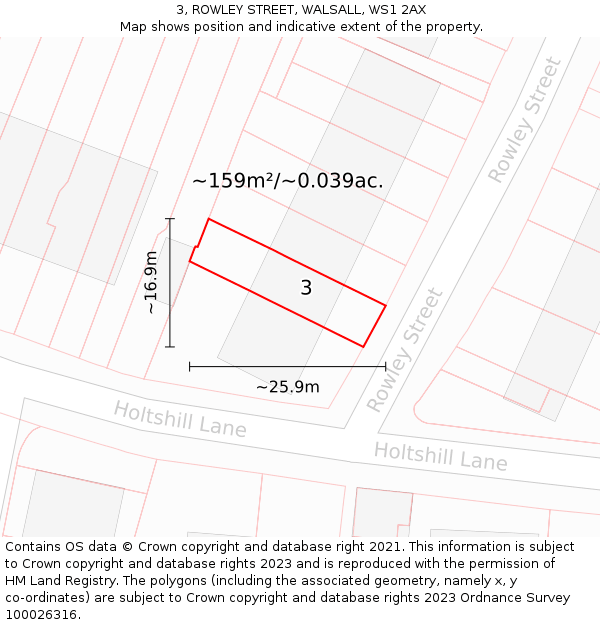 3, ROWLEY STREET, WALSALL, WS1 2AX: Plot and title map