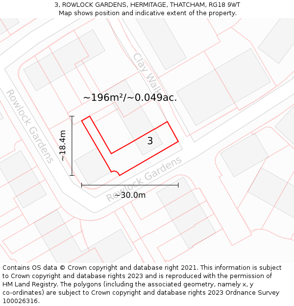 3, ROWLOCK GARDENS, HERMITAGE, THATCHAM, RG18 9WT: Plot and title map