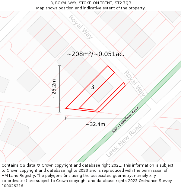 3, ROYAL WAY, STOKE-ON-TRENT, ST2 7QB: Plot and title map
