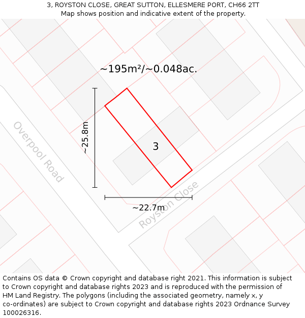 3, ROYSTON CLOSE, GREAT SUTTON, ELLESMERE PORT, CH66 2TT: Plot and title map
