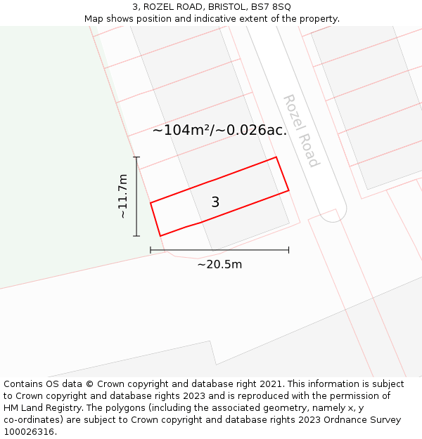 3, ROZEL ROAD, BRISTOL, BS7 8SQ: Plot and title map