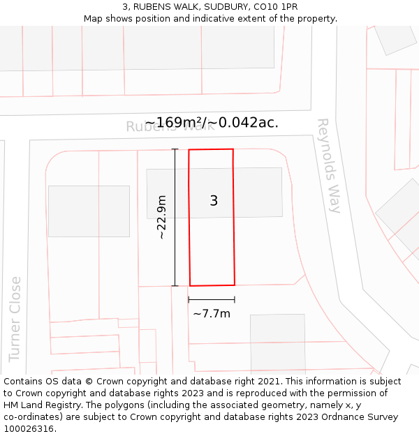 3, RUBENS WALK, SUDBURY, CO10 1PR: Plot and title map