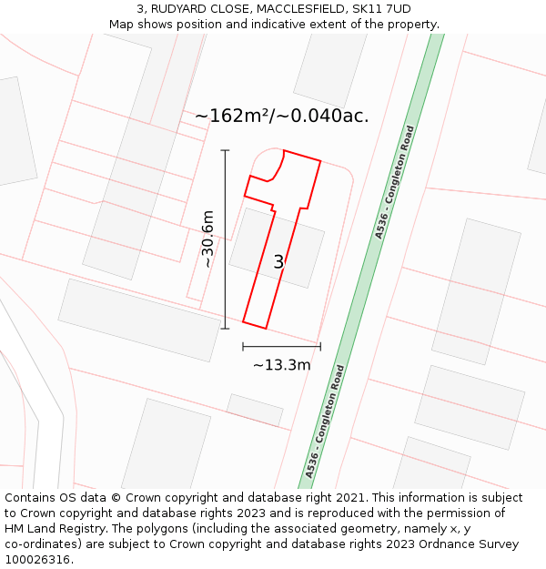 3, RUDYARD CLOSE, MACCLESFIELD, SK11 7UD: Plot and title map