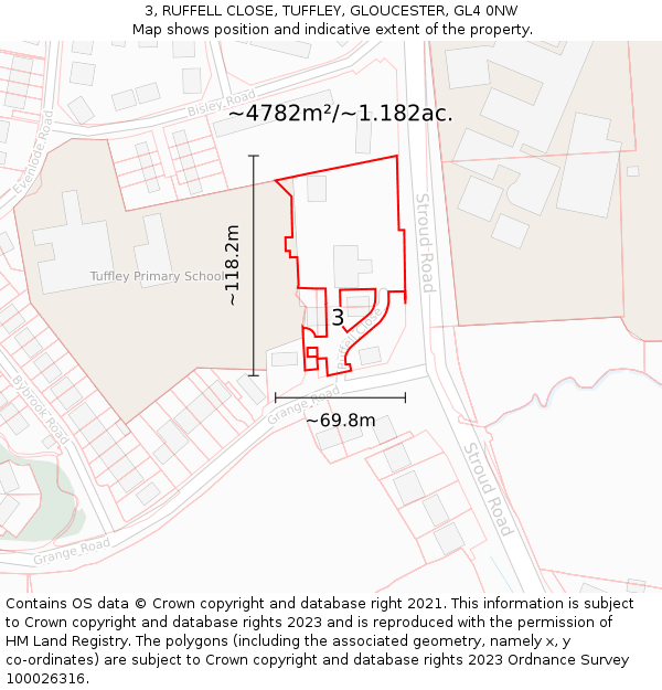 3, RUFFELL CLOSE, TUFFLEY, GLOUCESTER, GL4 0NW: Plot and title map