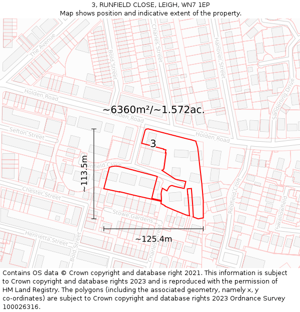 3, RUNFIELD CLOSE, LEIGH, WN7 1EP: Plot and title map