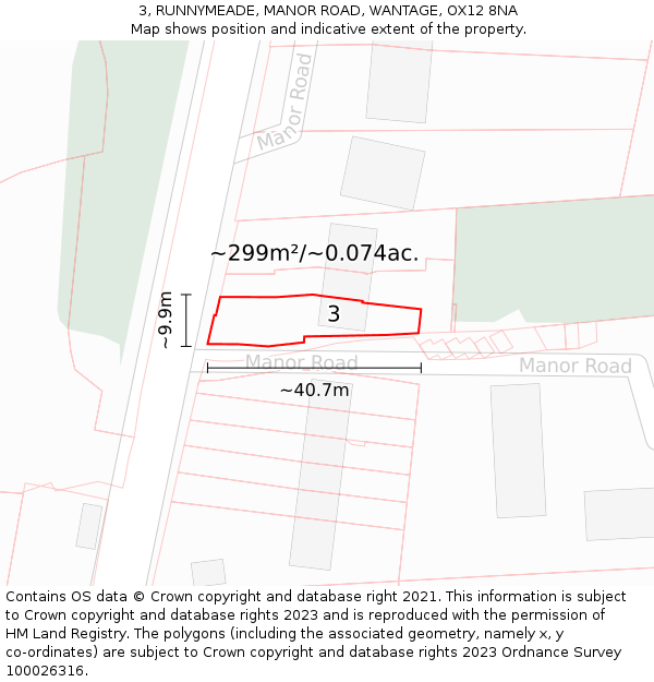 3, RUNNYMEADE, MANOR ROAD, WANTAGE, OX12 8NA: Plot and title map