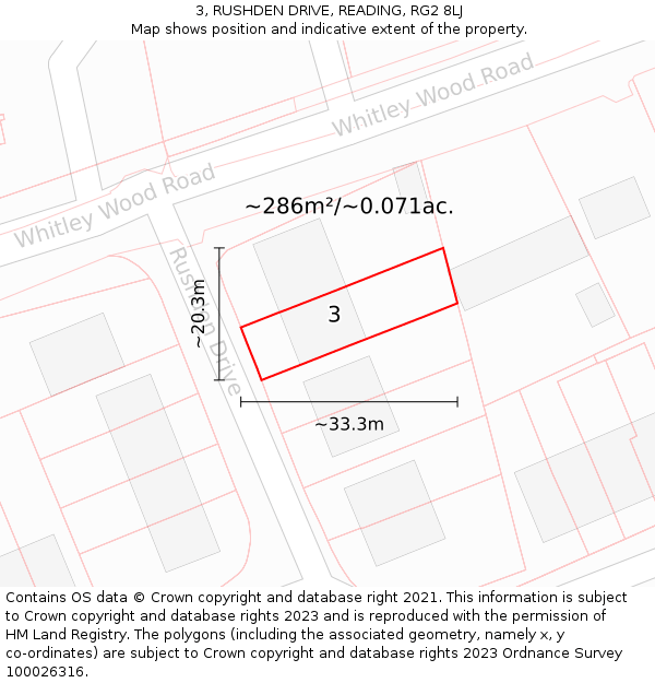 3, RUSHDEN DRIVE, READING, RG2 8LJ: Plot and title map