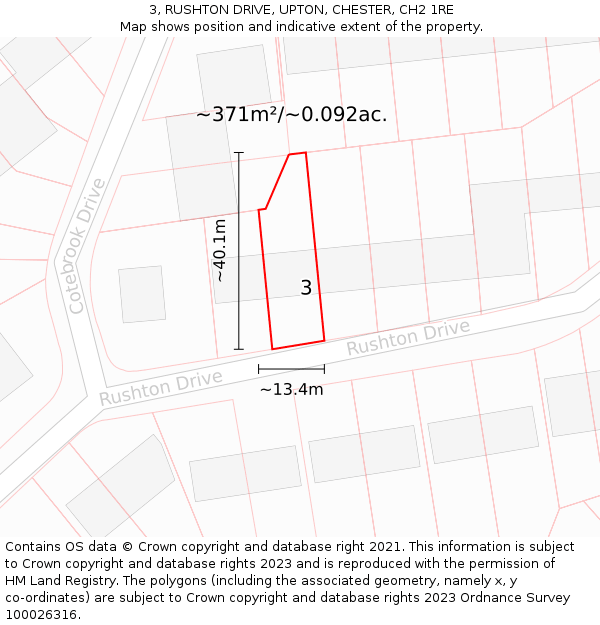 3, RUSHTON DRIVE, UPTON, CHESTER, CH2 1RE: Plot and title map
