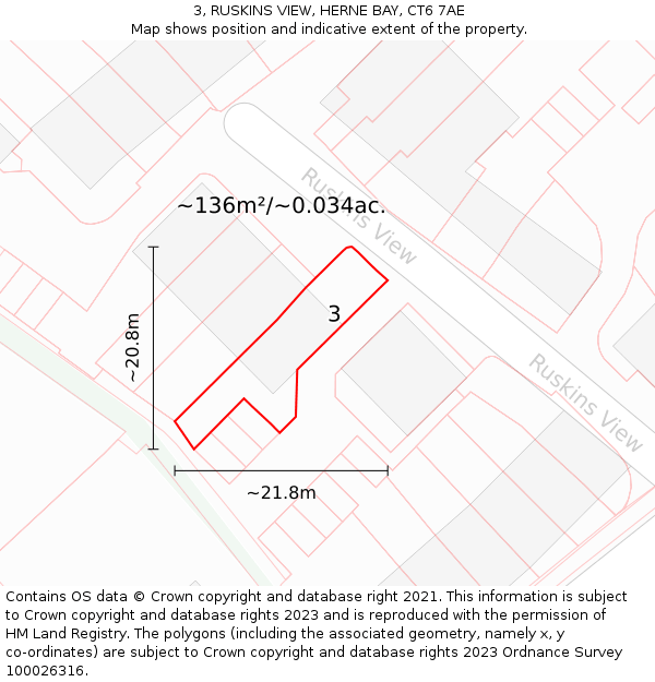 3, RUSKINS VIEW, HERNE BAY, CT6 7AE: Plot and title map