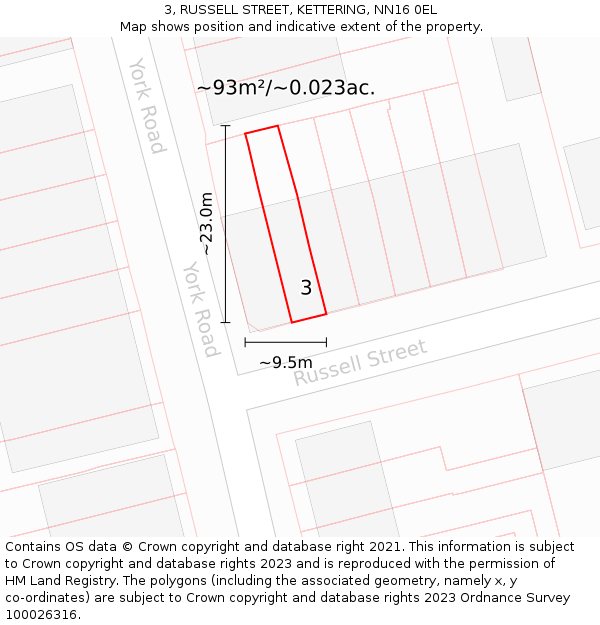 3, RUSSELL STREET, KETTERING, NN16 0EL: Plot and title map