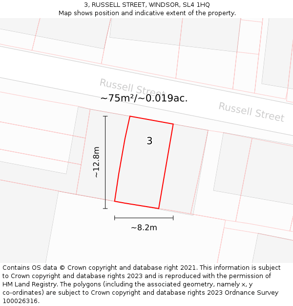 3, RUSSELL STREET, WINDSOR, SL4 1HQ: Plot and title map