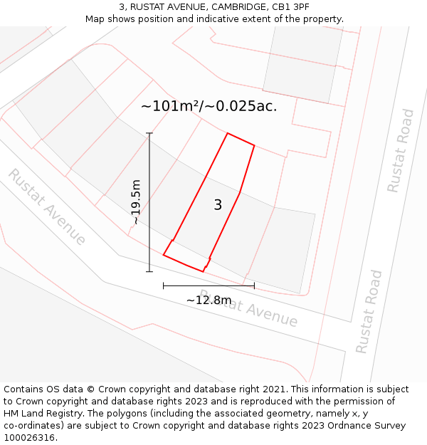 3, RUSTAT AVENUE, CAMBRIDGE, CB1 3PF: Plot and title map