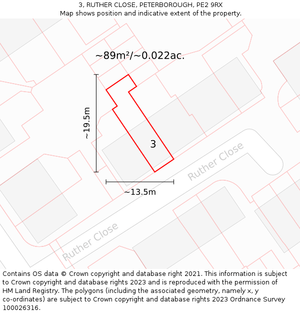 3, RUTHER CLOSE, PETERBOROUGH, PE2 9RX: Plot and title map