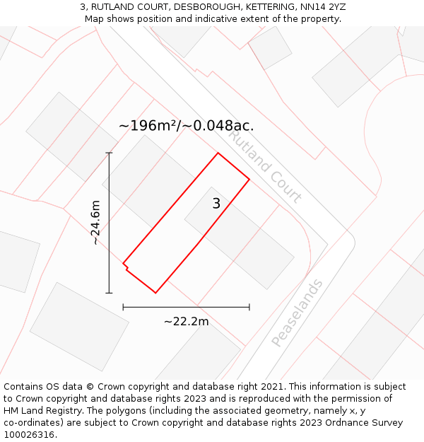 3, RUTLAND COURT, DESBOROUGH, KETTERING, NN14 2YZ: Plot and title map