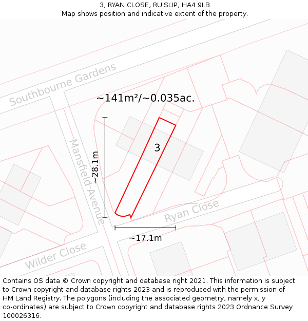 3, RYAN CLOSE, RUISLIP, HA4 9LB: Plot and title map
