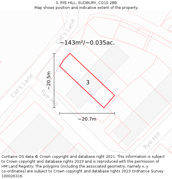 3, RYE HILL, SUDBURY, CO10 2BB: Plot and title map