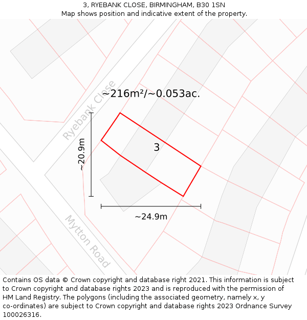 3, RYEBANK CLOSE, BIRMINGHAM, B30 1SN: Plot and title map