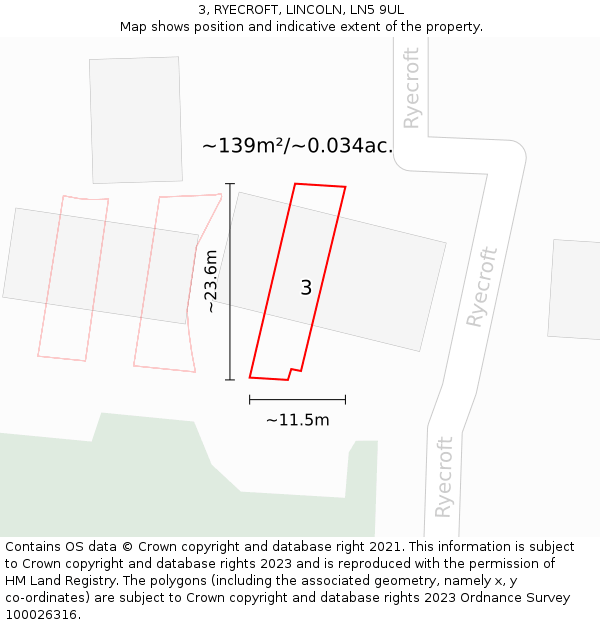 3, RYECROFT, LINCOLN, LN5 9UL: Plot and title map