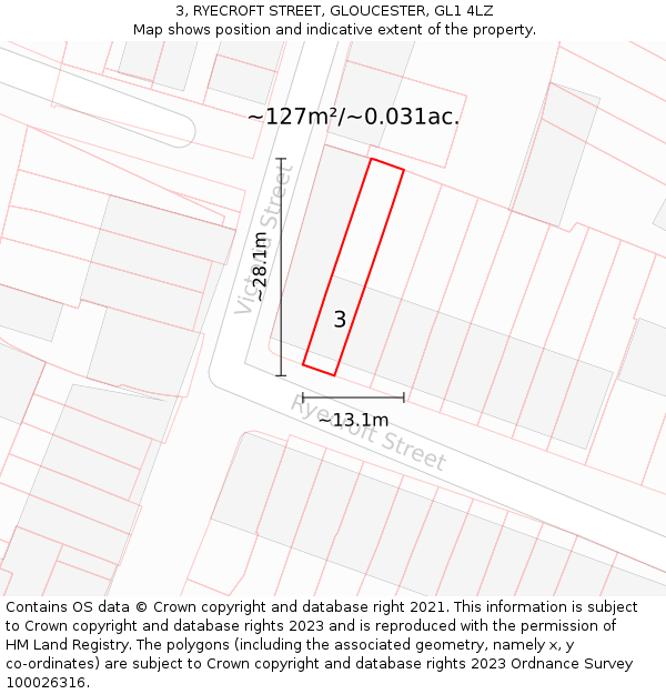 3, RYECROFT STREET, GLOUCESTER, GL1 4LZ: Plot and title map