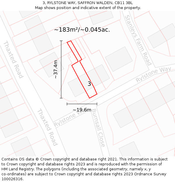 3, RYLSTONE WAY, SAFFRON WALDEN, CB11 3BL: Plot and title map
