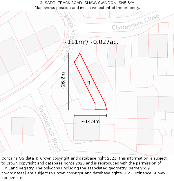 3, SADDLEBACK ROAD, SHAW, SWINDON, SN5 5YA: Plot and title map