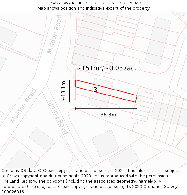 3, SAGE WALK, TIPTREE, COLCHESTER, CO5 0AR: Plot and title map