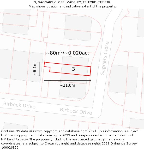 3, SAGGARS CLOSE, MADELEY, TELFORD, TF7 5TR: Plot and title map