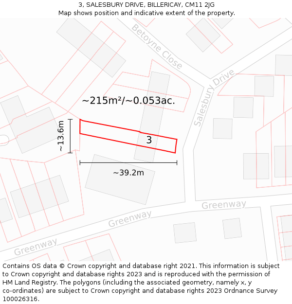 3, SALESBURY DRIVE, BILLERICAY, CM11 2JG: Plot and title map