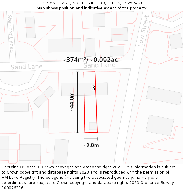 3, SAND LANE, SOUTH MILFORD, LEEDS, LS25 5AU: Plot and title map