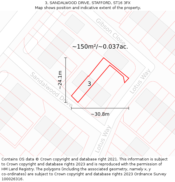 3, SANDALWOOD DRIVE, STAFFORD, ST16 3FX: Plot and title map