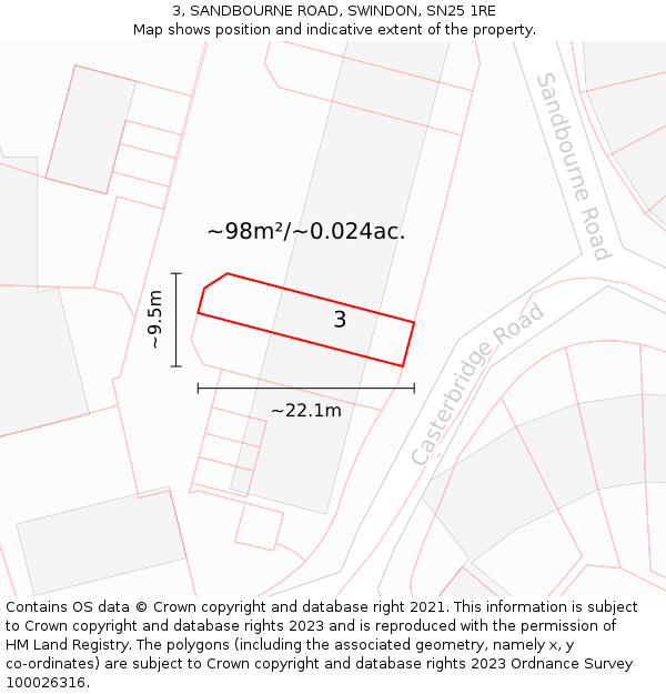 3, SANDBOURNE ROAD, SWINDON, SN25 1RE: Plot and title map