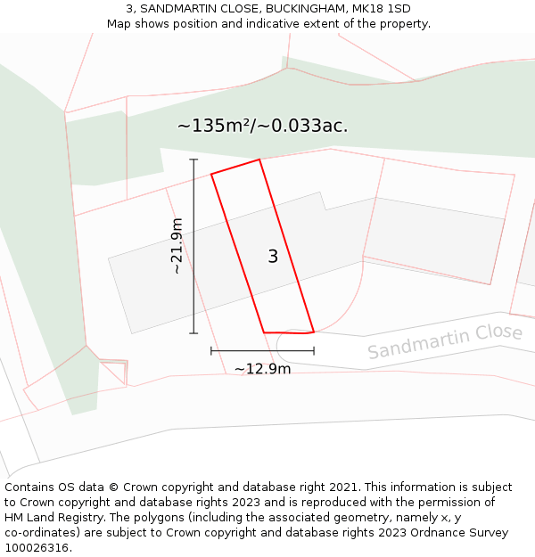 3, SANDMARTIN CLOSE, BUCKINGHAM, MK18 1SD: Plot and title map