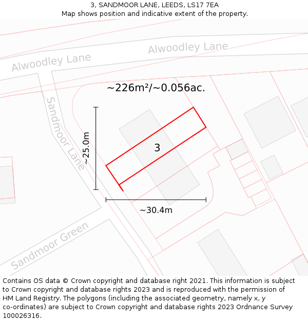 3, SANDMOOR LANE, LEEDS, LS17 7EA: Plot and title map