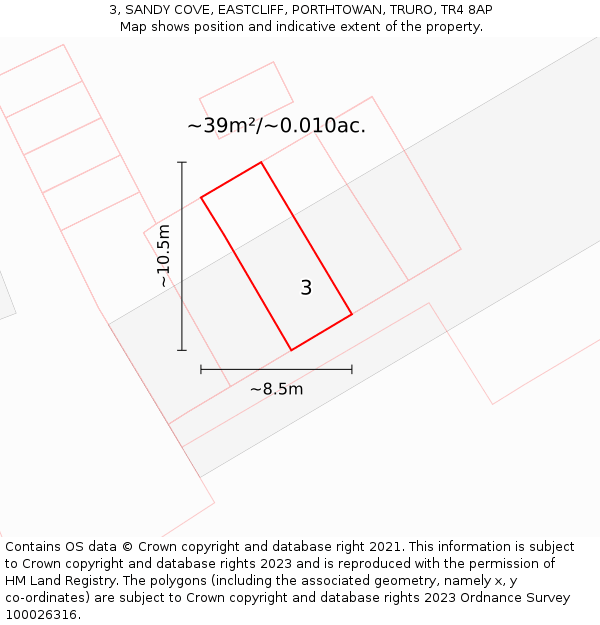 3, SANDY COVE, EASTCLIFF, PORTHTOWAN, TRURO, TR4 8AP: Plot and title map