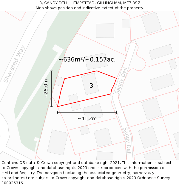 3, SANDY DELL, HEMPSTEAD, GILLINGHAM, ME7 3SZ: Plot and title map