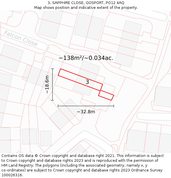 3, SAPPHIRE CLOSE, GOSPORT, PO12 4AQ: Plot and title map
