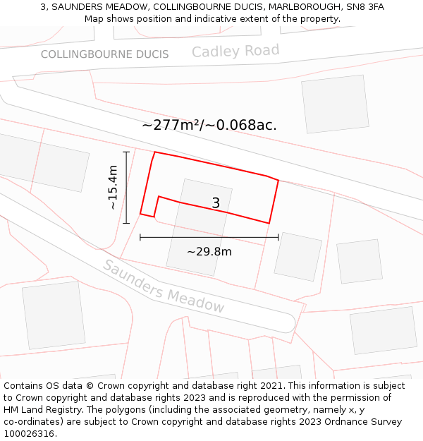 3, SAUNDERS MEADOW, COLLINGBOURNE DUCIS, MARLBOROUGH, SN8 3FA: Plot and title map