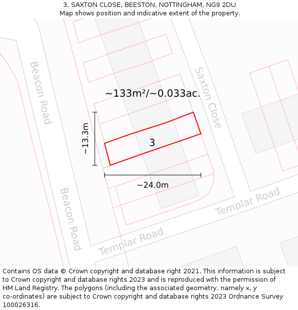 3, SAXTON CLOSE, BEESTON, NOTTINGHAM, NG9 2DU: Plot and title map
