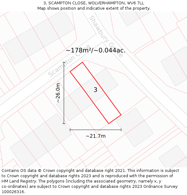 3, SCAMPTON CLOSE, WOLVERHAMPTON, WV6 7LL: Plot and title map
