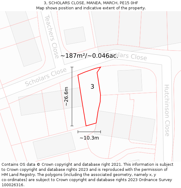 3, SCHOLARS CLOSE, MANEA, MARCH, PE15 0HF: Plot and title map
