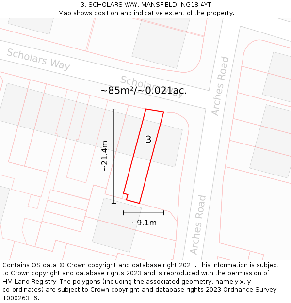 3, SCHOLARS WAY, MANSFIELD, NG18 4YT: Plot and title map