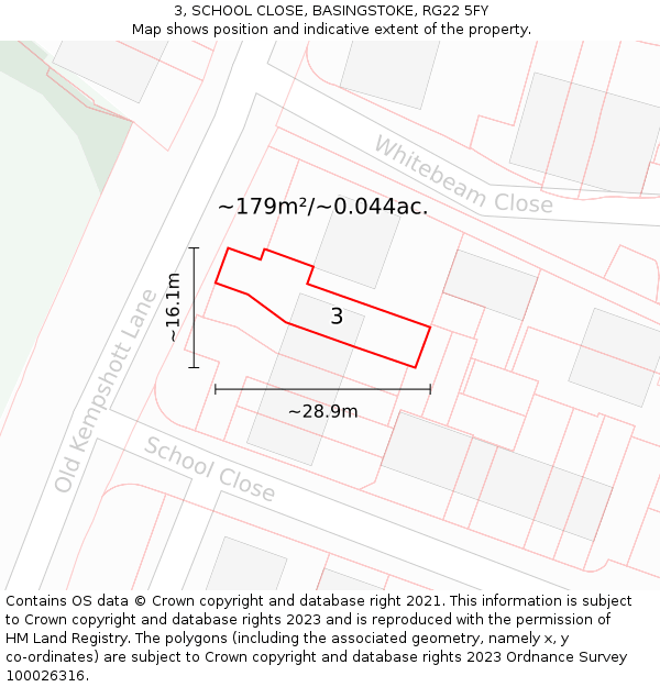 3, SCHOOL CLOSE, BASINGSTOKE, RG22 5FY: Plot and title map