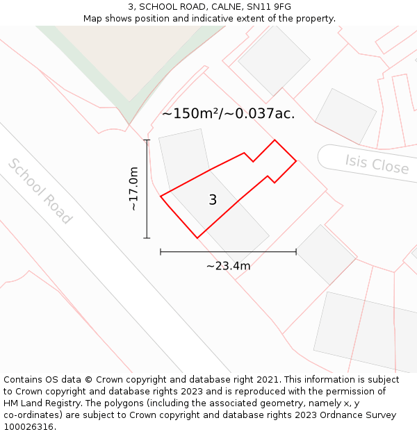 3, SCHOOL ROAD, CALNE, SN11 9FG: Plot and title map